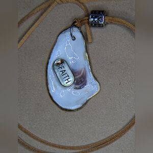 Handcrafted Faith Oyster Shell Resin Finish Leather Adjustable Cord